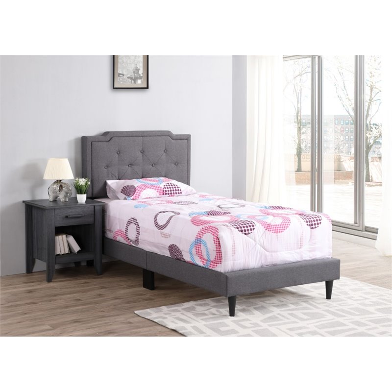 Glory Furniture Deb Fabric Upholstered Twin Bed in Gray