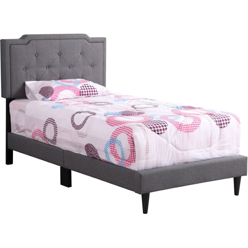 Glory Furniture Deb Fabric Upholstered Twin Bed in Gray