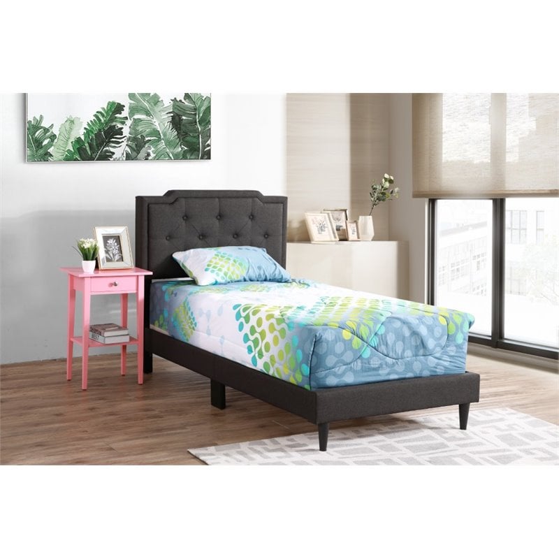 Glory Furniture Deb Fabric Upholstered Twin Bed in Black