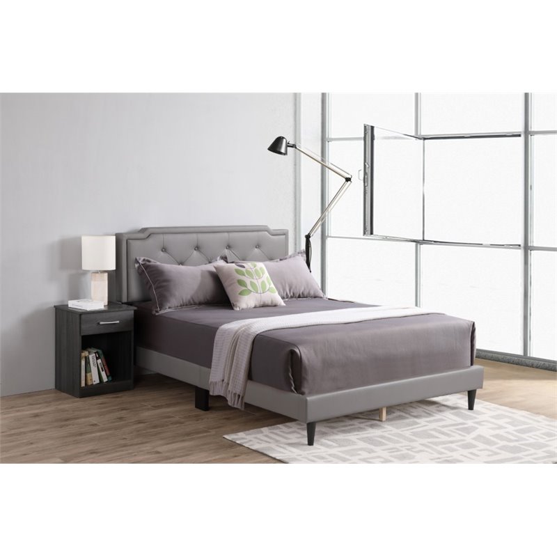 Glory Furniture Deb Faux Leather Upholstered Full Bed in Light Gray