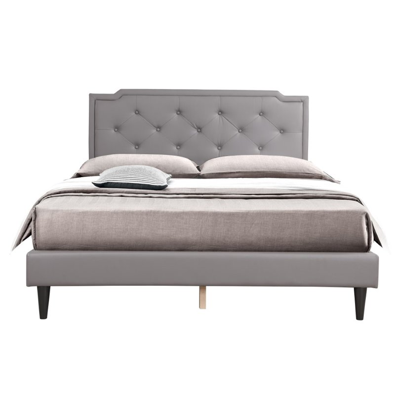 Glory Furniture Deb Faux Leather Upholstered Full Bed in Light Gray