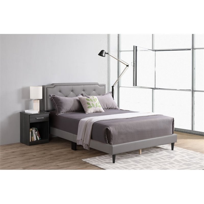 Glory Furniture Deb Faux Leather Upholstered Queen Bed in Light Gray