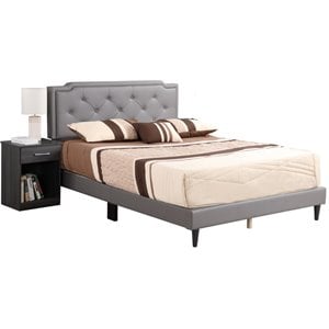 Glory Furniture Deb Faux Leather Upholstered Queen Bed in Light Gray