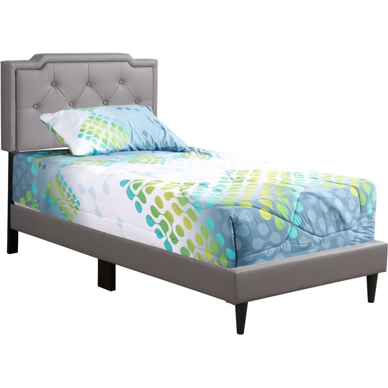 Glory Furniture Deb Faux Leather Upholstered Twin Bed in Light Gray