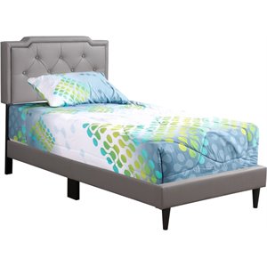 Glory Furniture Deb Faux Leather Upholstered Twin Bed in Light Gray