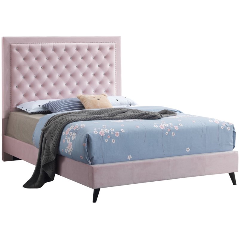 Glory Furniture Alba Velvet Upholstered, Pink Upholstered Queen Bed