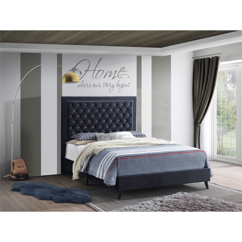 Glory Furniture Alba Velvet Upholstered King Bed in Black
