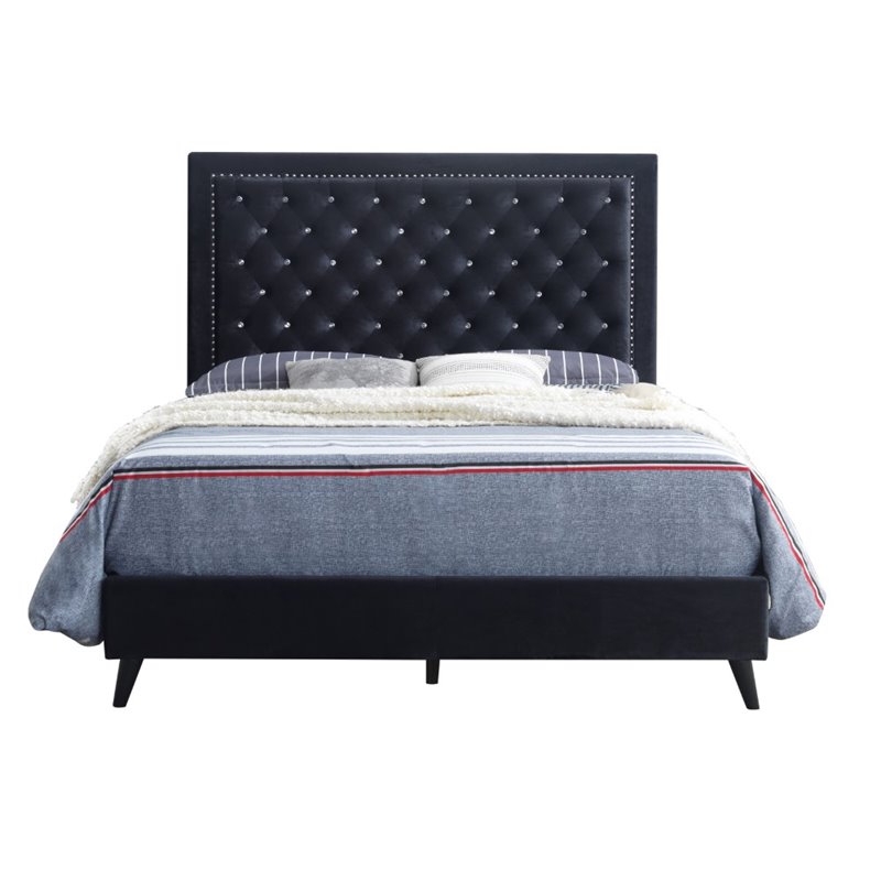 Glory Furniture Alba Velvet Upholstered King Bed in Black