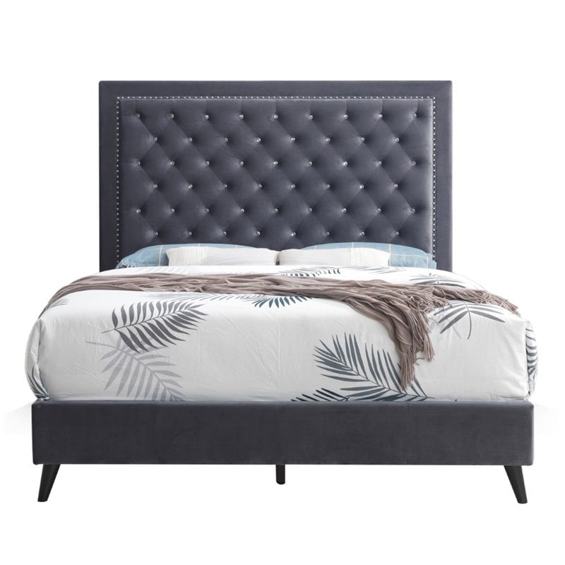 Glory Furniture Alba Velvet Upholstered Queen Bed in Gray