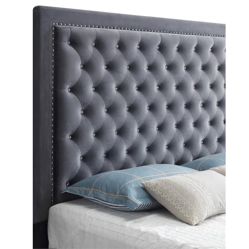 Glory Furniture Alba Velvet Upholstered Queen Bed in Gray