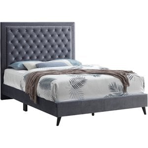 Glory Furniture Alba Velvet Upholstered Queen Bed in Gray