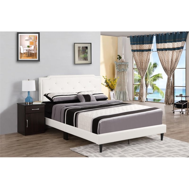 Glory Furniture Deb Faux Leather Upholstered Queen Bed in White