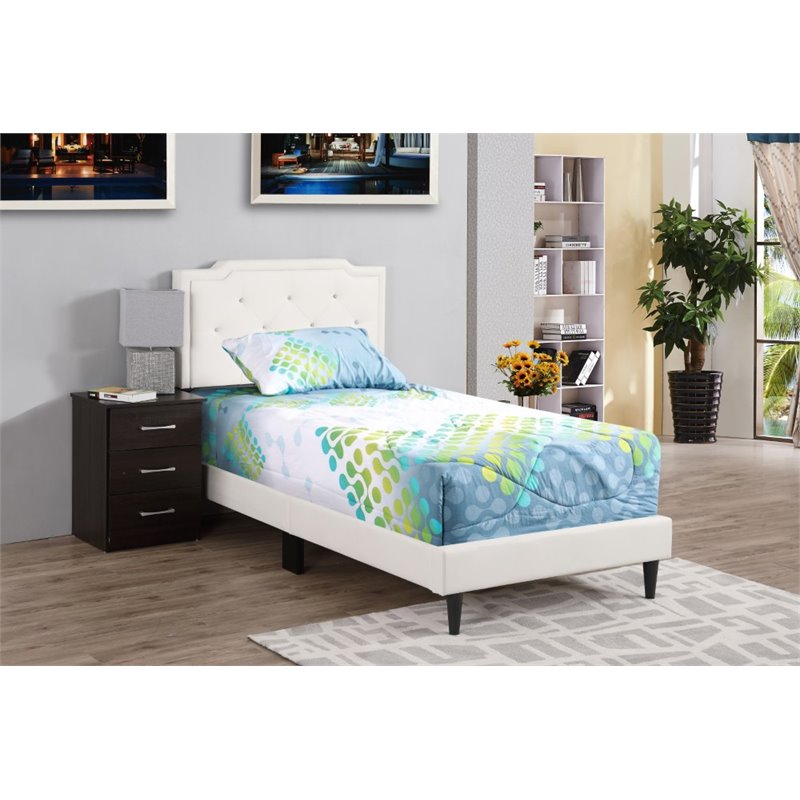 Glory Furniture Deb Faux Leather Upholstered Twin Bed in White