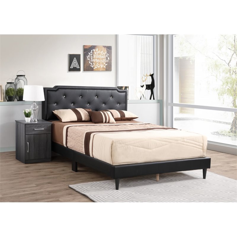 Glory Furniture Deb Velvet Upholstered Queen Bed in Black