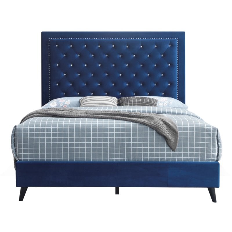 Glory Furniture Alba Velvet Upholstered King Bed in Navy Blue