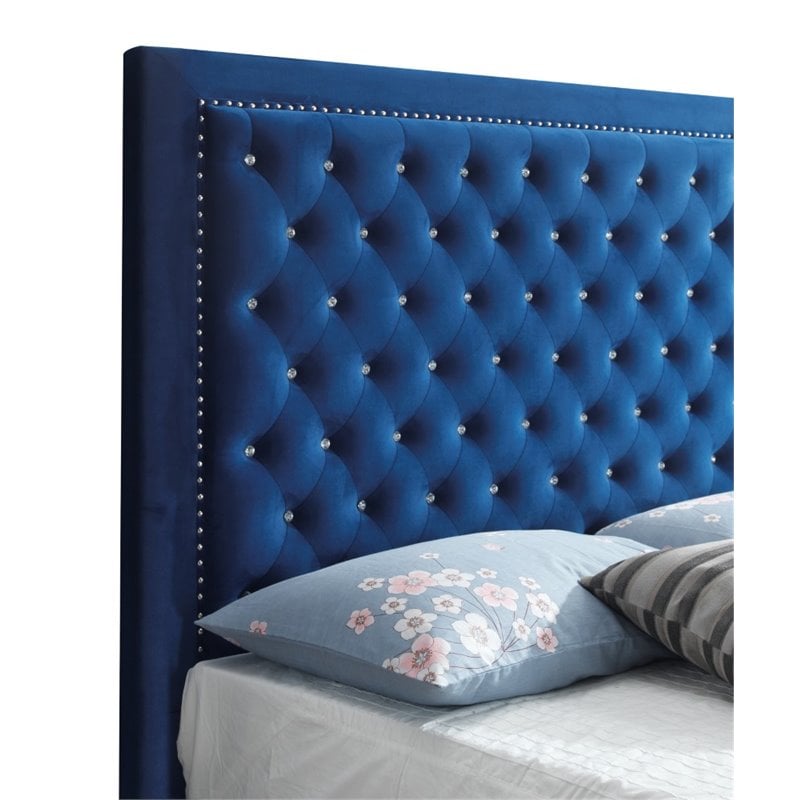 Glory Furniture Alba Velvet Upholstered King Bed in Navy Blue