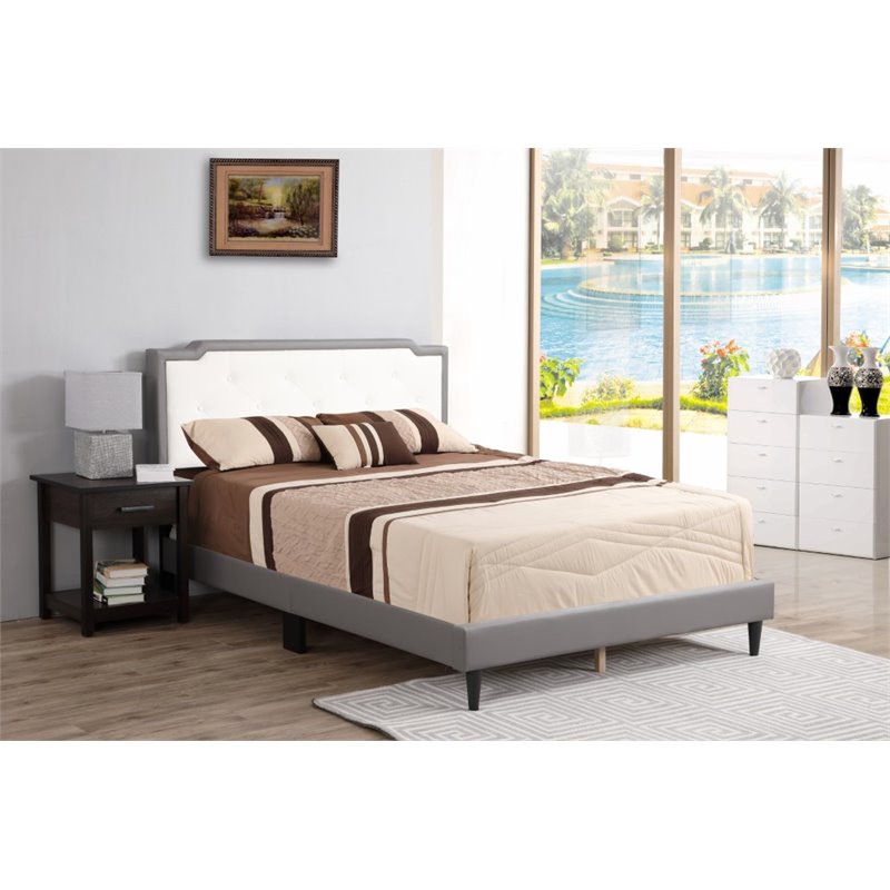 Glory Furniture Deb Faux Leather Upholstered Queen Bed in Light Gray