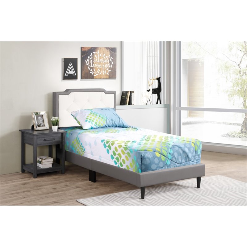 Glory Furniture Deb Faux Leather Upholstered Twin Bed in Light Gray