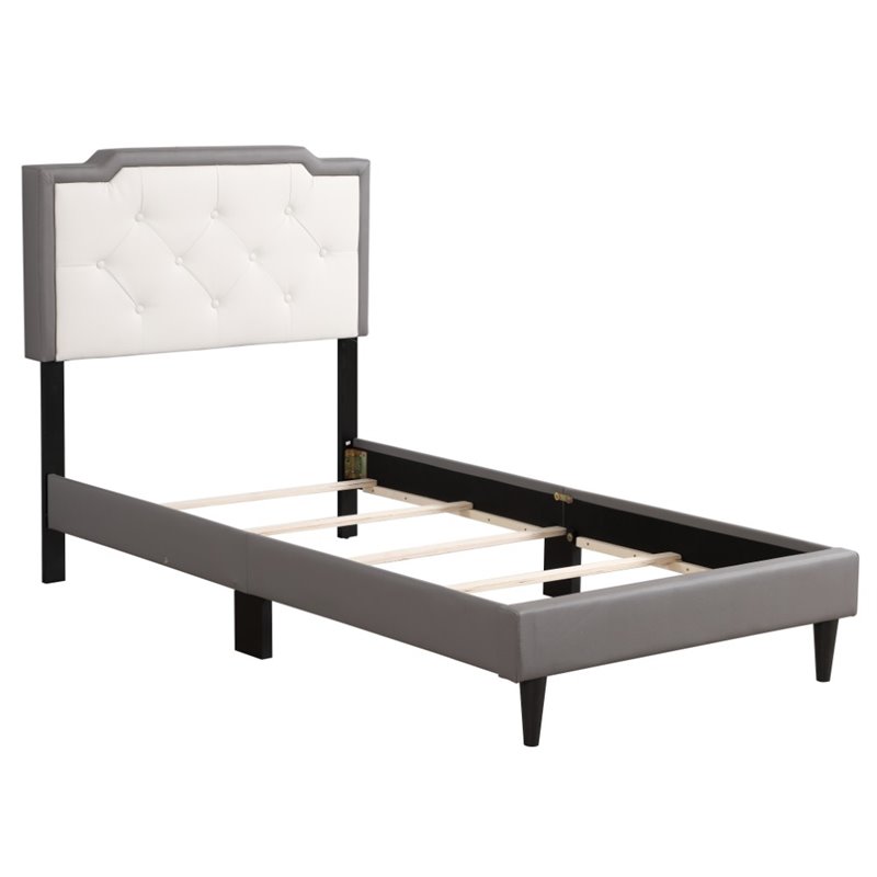 Glory Furniture Deb Faux Leather Upholstered Twin Bed in Light Gray