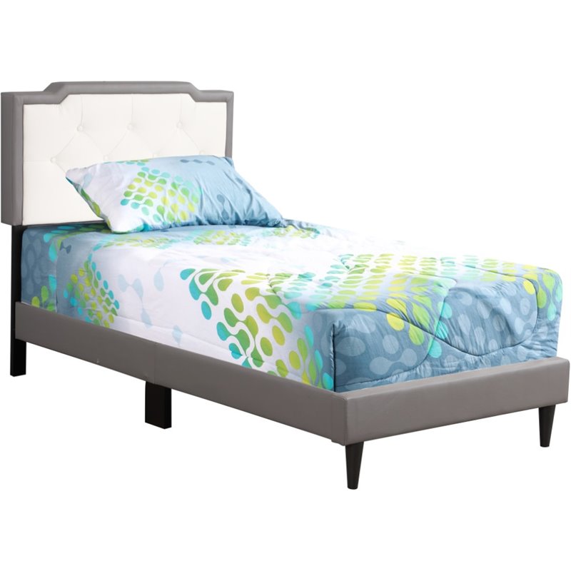 Glory Furniture Deb Faux Leather Upholstered Twin Bed in Light Gray