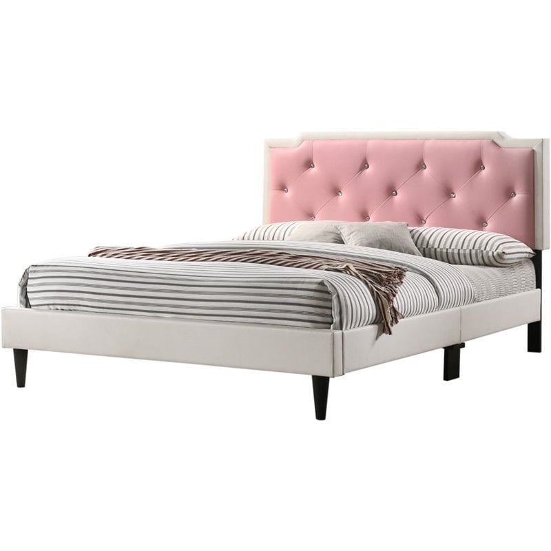 Glory Furniture Deb Faux Leather Upholstered Full Bed in White