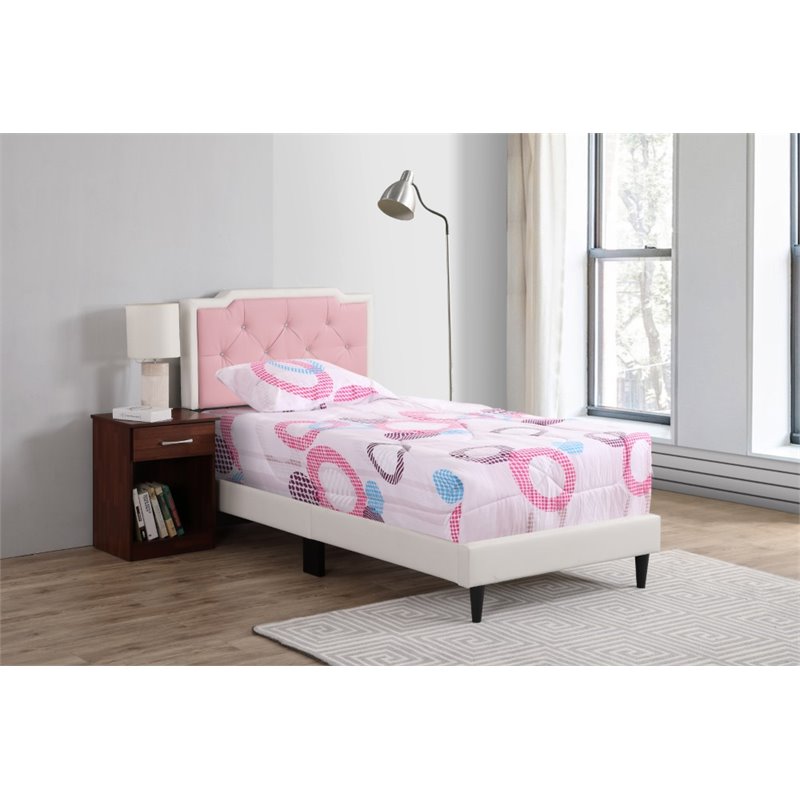 Glory Furniture Deb Faux Leather Upholstered Twin Bed in White