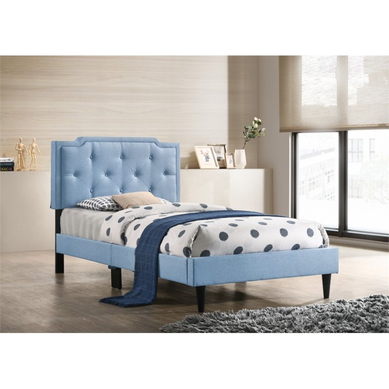 Glory Furniture Deb Fabric Upholstered Twin Bed in Blue