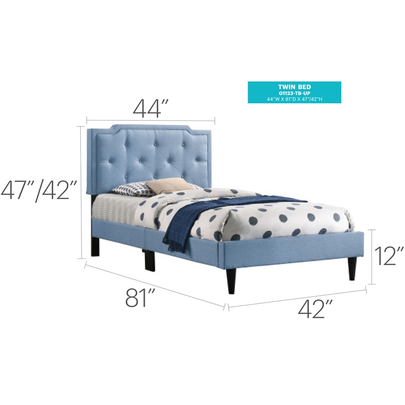 Glory Furniture Deb Fabric Upholstered Twin Bed in Blue