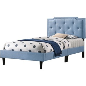 Glory Furniture Deb Fabric Upholstered Twin Bed in Blue