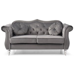Glory Furniture Hollywood Velvet Upholstered Loveseat in Dark Gray