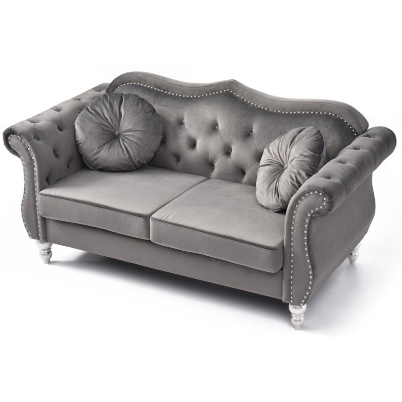 Glory Furniture Hollywood Velvet Upholstered Loveseat in Dark Gray