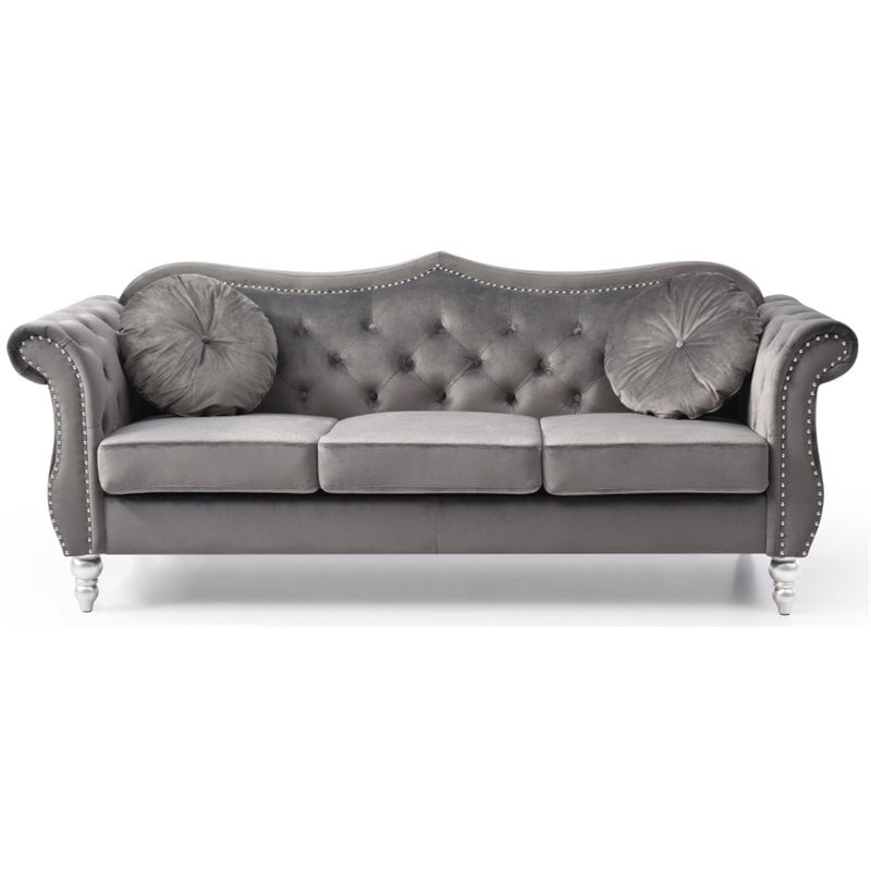 Glory Furniture Hollywood Velvet Sofa in Dark Gray