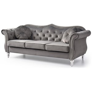 Glory Furniture Hollywood Velvet Sofa in Dark Gray