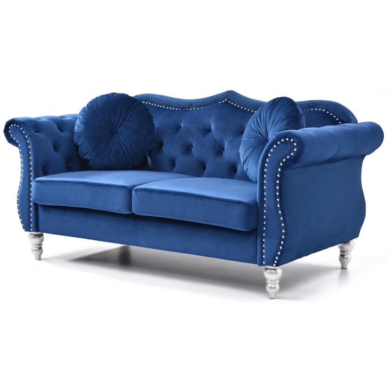 Glory Furniture Hollywood Velvet Loveseat in Navy Blue