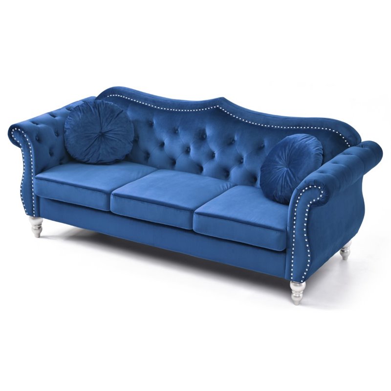 Glory Furniture Hollywood Velvet Sofa in Navy Blue