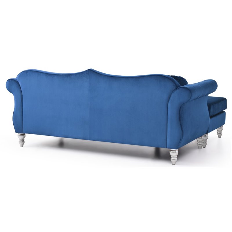Glory Furniture Hollywood Velvet Sofa Chaise in Navy Blue
