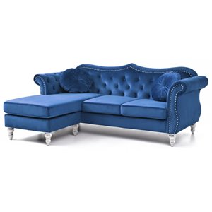 Glory Furniture Hollywood Velvet Sofa Chaise in Navy Blue