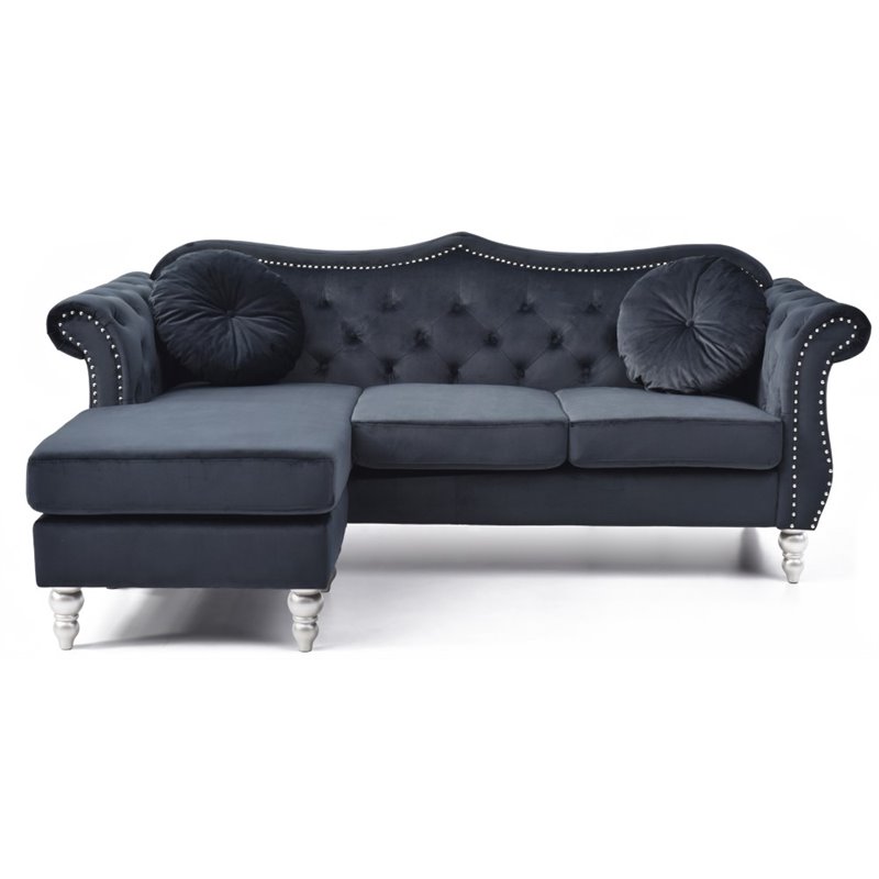 Glory Furniture Hollywood Velvet Sofa Chaise in Black