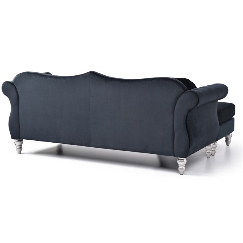 Glory Furniture Hollywood Velvet Sofa Chaise in Black