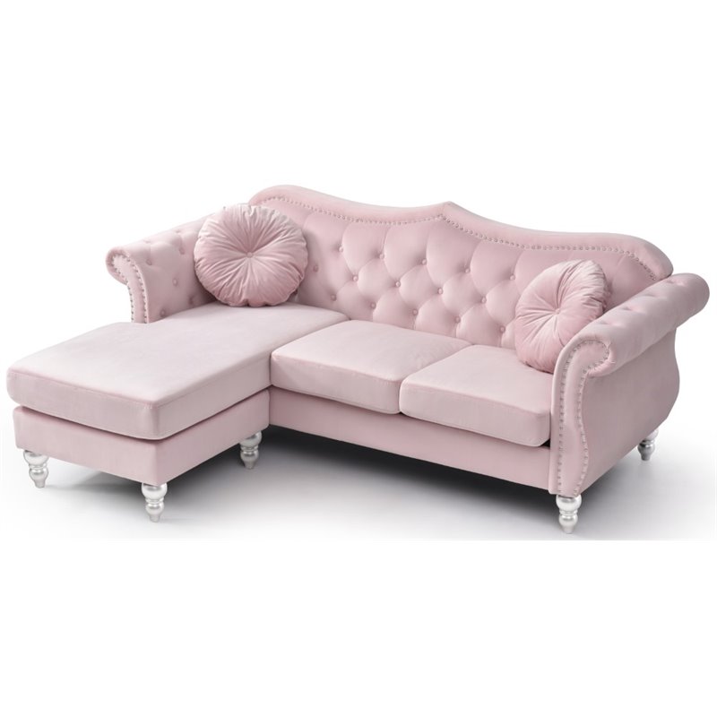 Glory Furniture Hollywood Velvet Sofa Chaise in Pink
