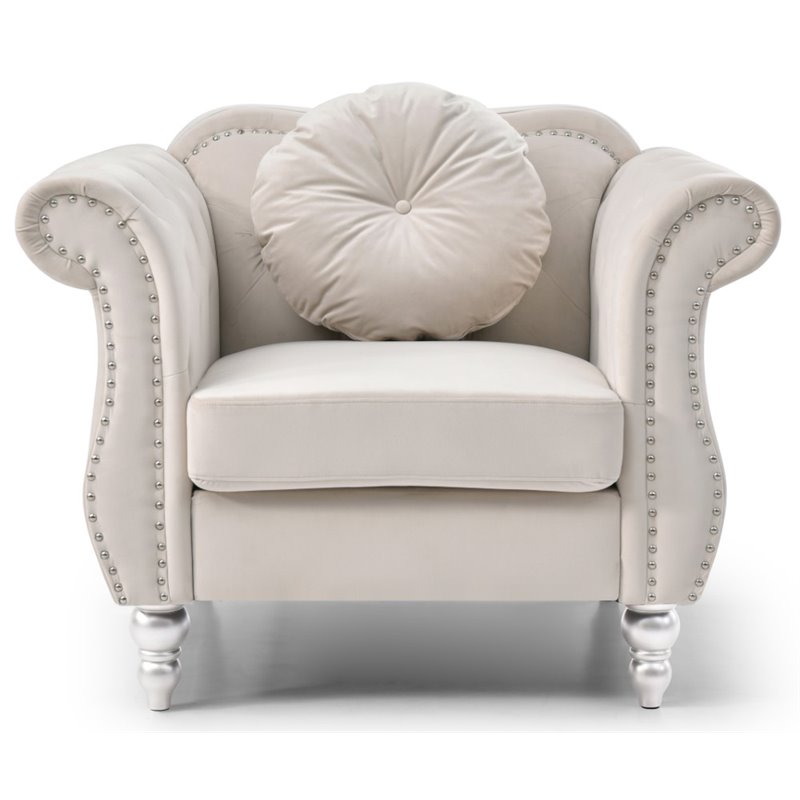 Glory Furniture Hollywood Velvet Chair in Ivory