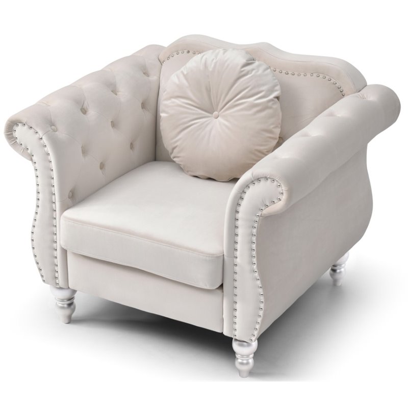 Glory Furniture Hollywood Velvet Chair in Ivory