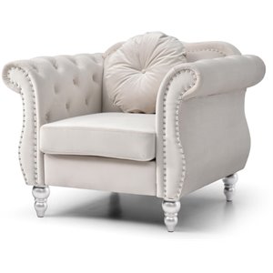 Glory Furniture Hollywood Velvet Chair in Ivory