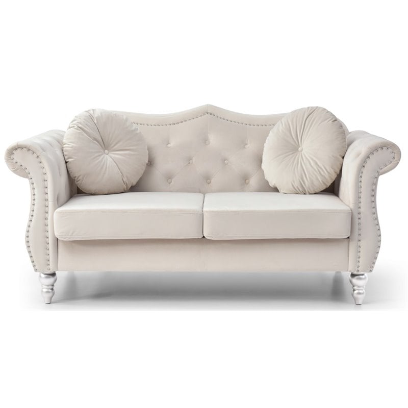Glory Furniture Hollywood Velvet Loveseat in Ivory