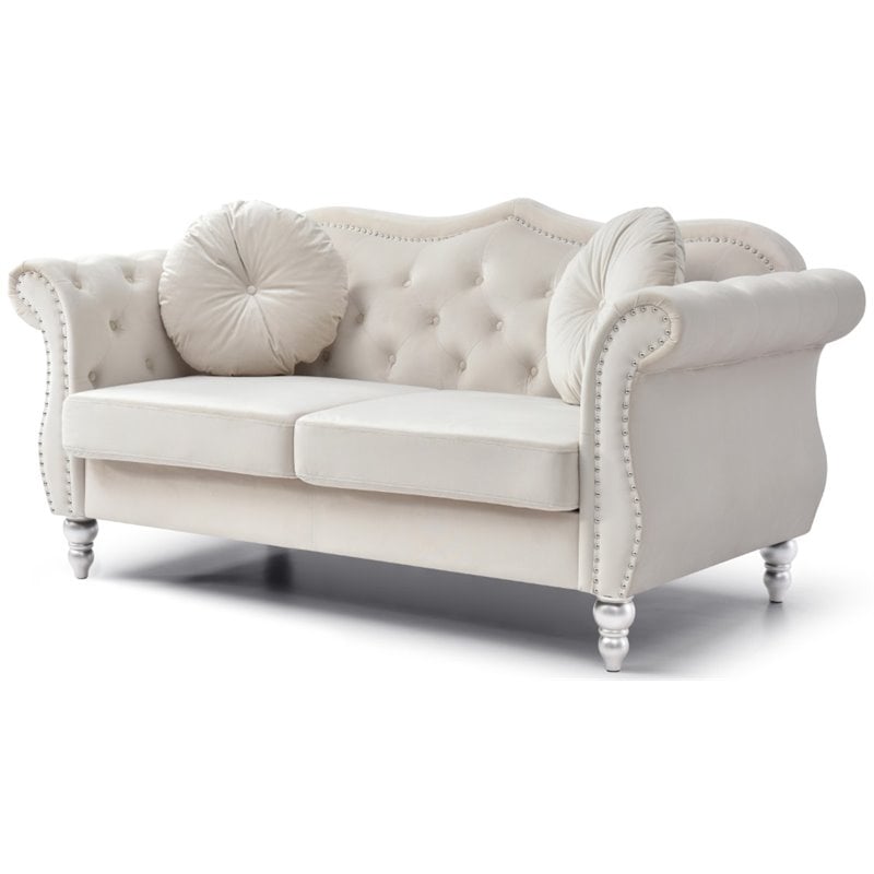 Glory Furniture Hollywood Velvet Loveseat in Ivory