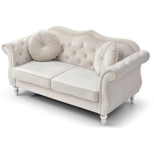 Glory Furniture Hollywood Velvet Loveseat in Ivory