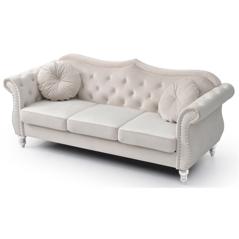 Glory Furniture Hollywood Velvet Sofa in Ivory