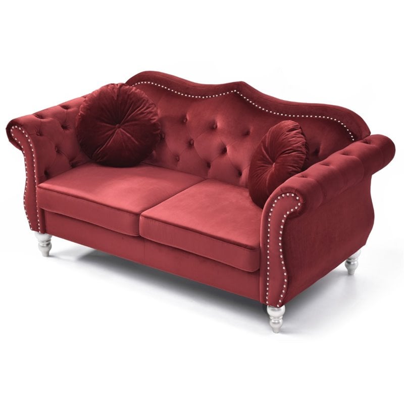 Glory Furniture Hollywood Velvet Loveseat in Burgundy