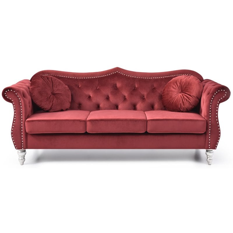 Glory Furniture Hollywood Velvet Sofa in Burgundy