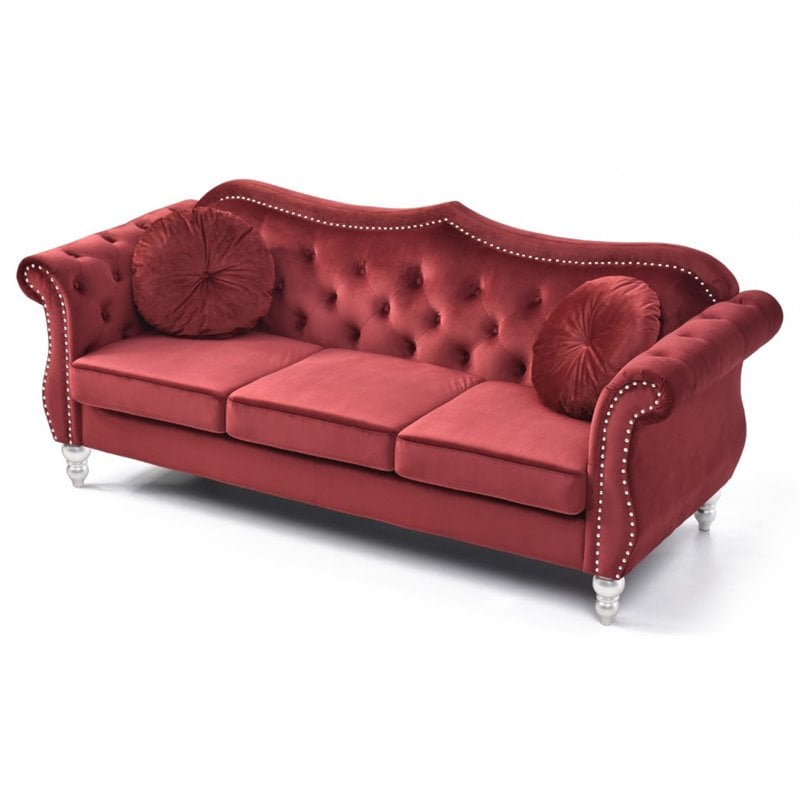 Glory Furniture Hollywood Velvet Sofa in Burgundy